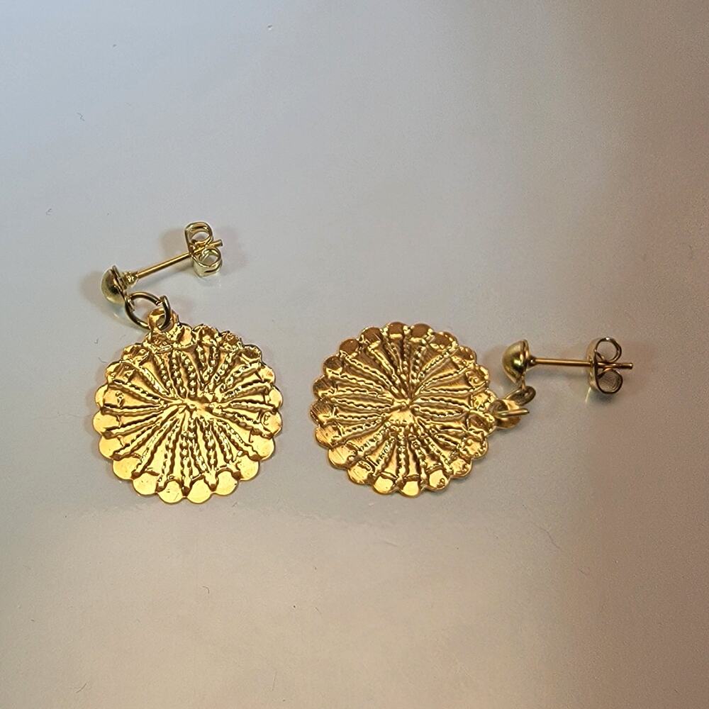 Vintage Earrings 80s Gold Tone Textured Disc Studs Bold Statement Jewelry
